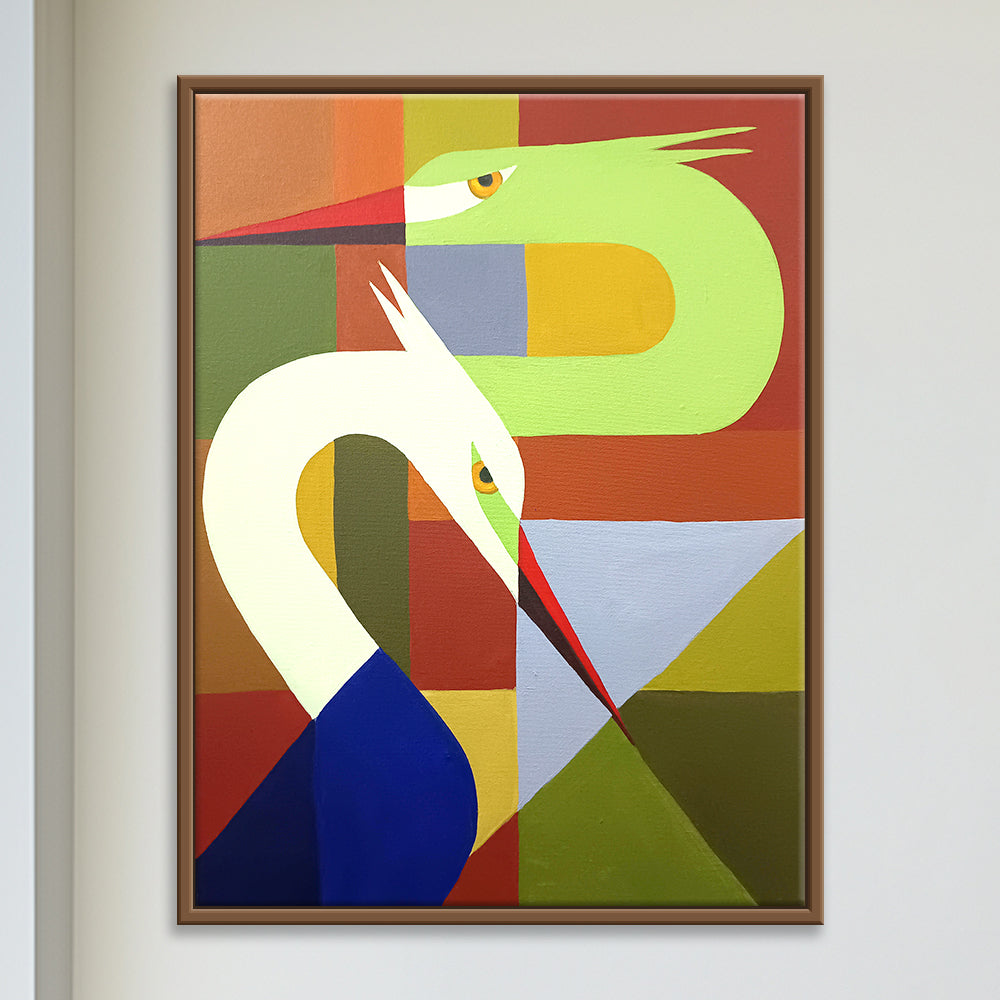 Reflected Stillness Bird Art | Serene Nature Canvas Capturing Birds in Still Waters | Handmade Bird Art