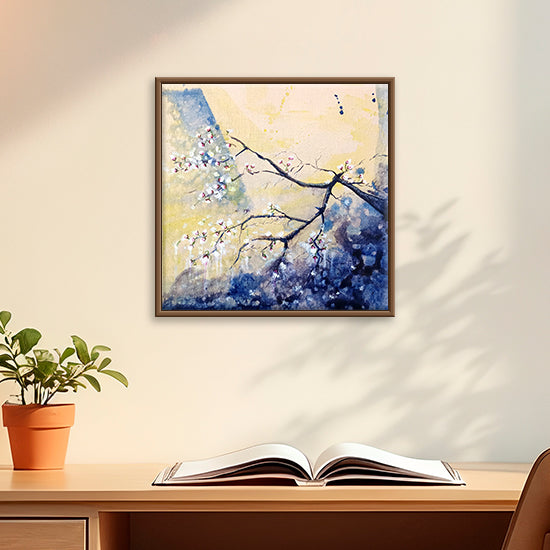 Between Bud and Sky | Handmade Floral Landscape Painting for Wall Décor