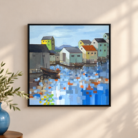Harbor Mosaic | Coastal Village Landscape Painting by Sajaao - Image 1