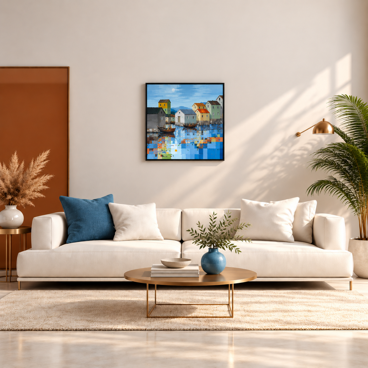 Harbor Mosaic | Coastal Village Landscape Painting by Sajaao