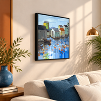Harbor Mosaic | Coastal Village Landscape Painting by Sajaao - Image 3