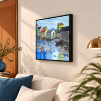 Harbor Mosaic | Coastal Village Landscape Painting by Sajaao - Image 4