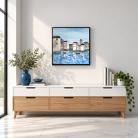 Harbor Reflections | Coastal Village Painting by Sajaao - Image 2