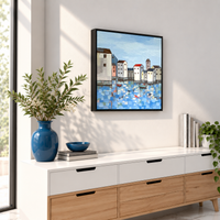 Harbor Reflections | Coastal Village Painting by Sajaao - Image 4
