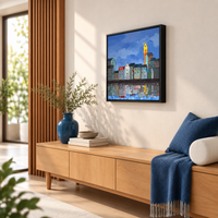 Cobblestone Bloom | Coastal Village SLandscape Painting, Rivert Painting by Sajaao - Image 3