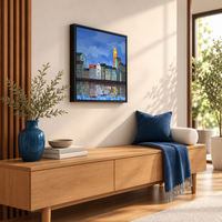 Cobblestone Bloom | Coastal Village SLandscape Painting, Rivert Painting by Sajaao - Image 4