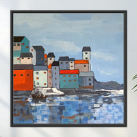 Azure Harbor | Coastal Village Contemporary Painting by Sajaao - Image 1