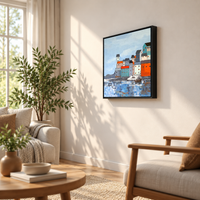 Azure Harbor | Coastal Village Contemporary Painting by Sajaao - Image 3