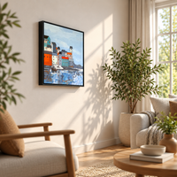 Azure Harbor | Coastal Village Contemporary Painting by Sajaao - Image 4