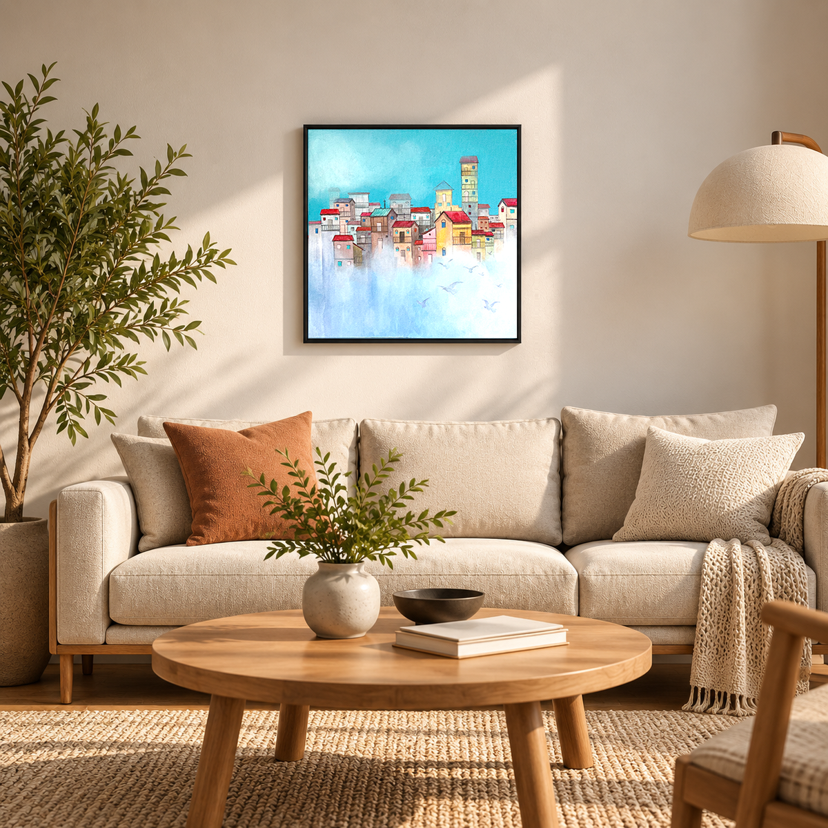 Misty Horizons | Dreamlike Cityscape Painting by Sajaao