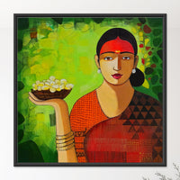 Floral Grace | Maharashtrian Woman Delicately Rendered Painting - Image 1