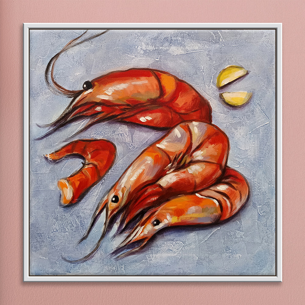 Shrimpnosis Paintings | Playful Shrimp Art for Restaurant Wall Décor | Vibrant Realism Handmade Painting