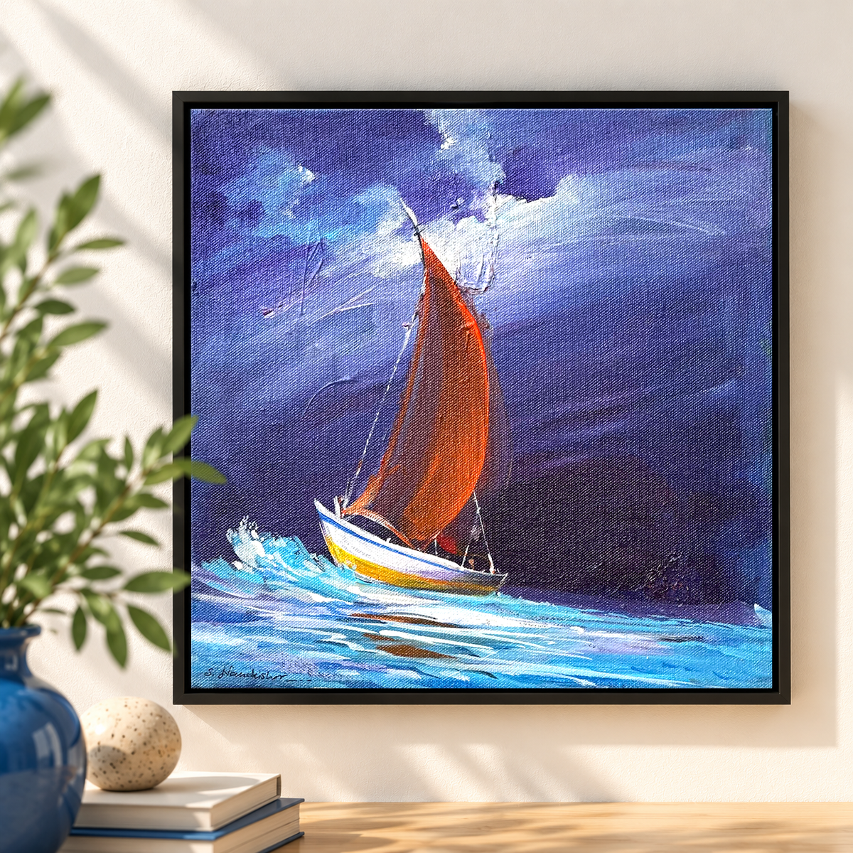 Tide in Motion | Rocky Shoreline Landscape Painting, Seascape Painting by Sajaao