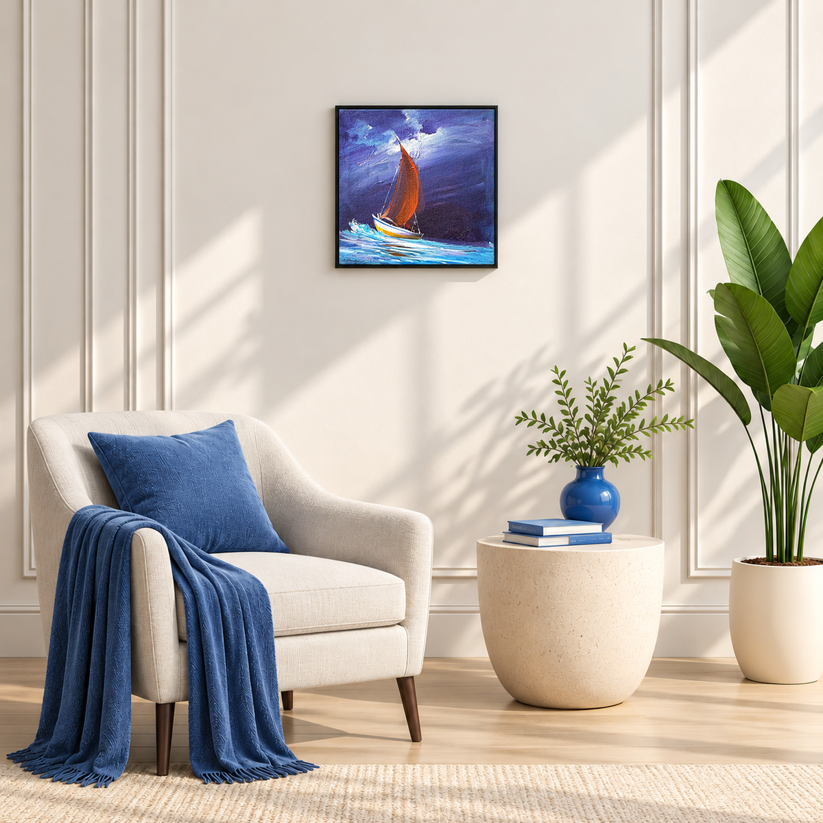 Tide in Motion | Rocky Shoreline Landscape Painting, Seascape Painting by Sajaao