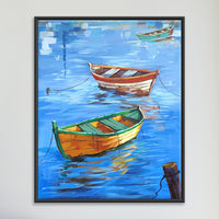 Voyage Unknown | Two Boats at Dusk Delicately Rendered Painting - Image 1