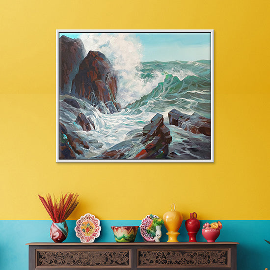 The Ocean’s Breath Painting | Tranquil Nature Canvas Art with Flowing Waters