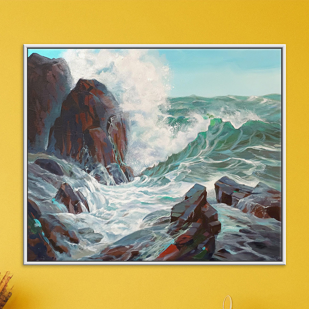 The Ocean’s Breath Painting | Tranquil Nature Canvas Art with Flowing Waters