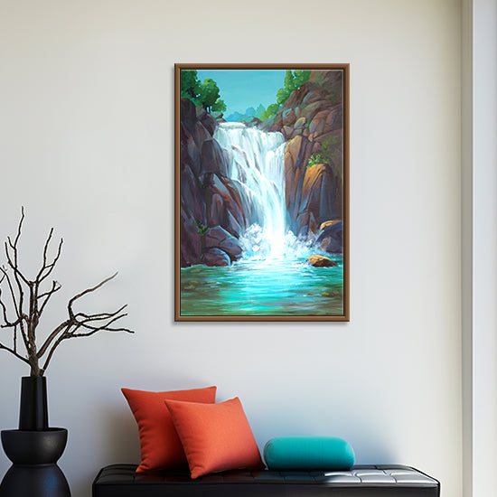 Mountain Waterfall Painting | Peaceful Nature Art for Wall Décor |  Handmade Landscape Art