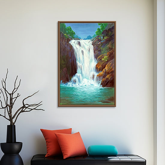 Tranquil Waterfall Painting | Original Nature Landscape on Canvas | Handmade Scenic Wall Art