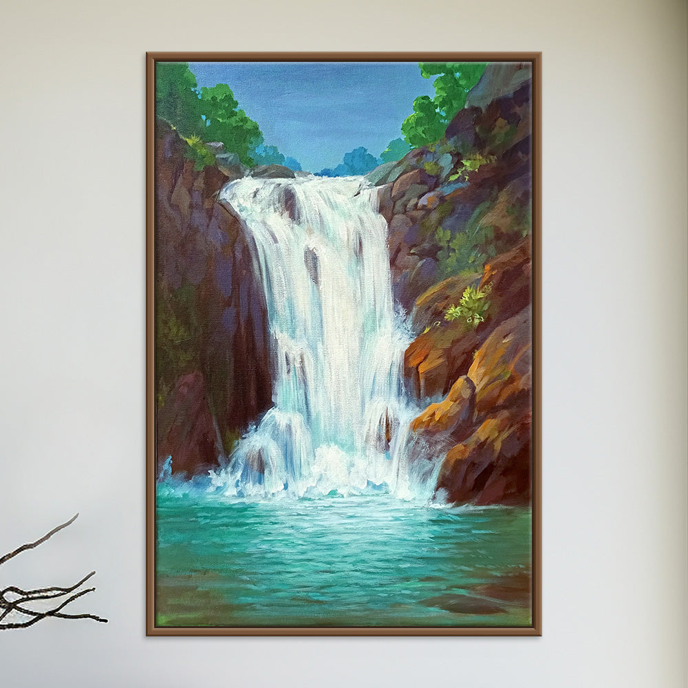 Tranquil Waterfall Painting | Original Nature Landscape on Canvas | Handmade Scenic Wall Art