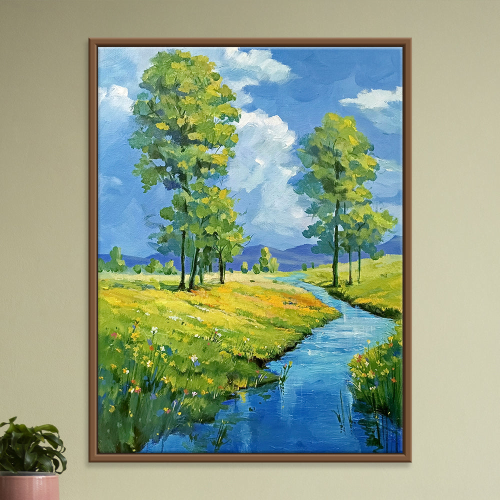 Peaceful Nature Painting | Serene River & Nature Scene | Original Water Landscape Painting