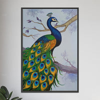 Mayura's Pride | Peacock on Branch Contemporary Painting - Image 1