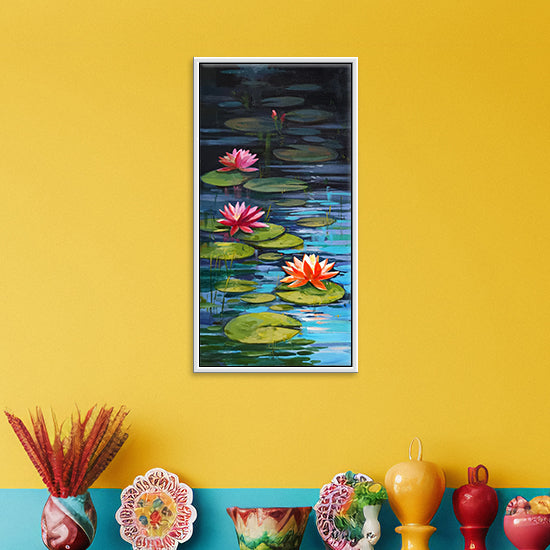 Lake of Quiet Blooming Lotus 2 | Sacred Lotus Floral Art | Abstract Vibrant Canvas Paintings