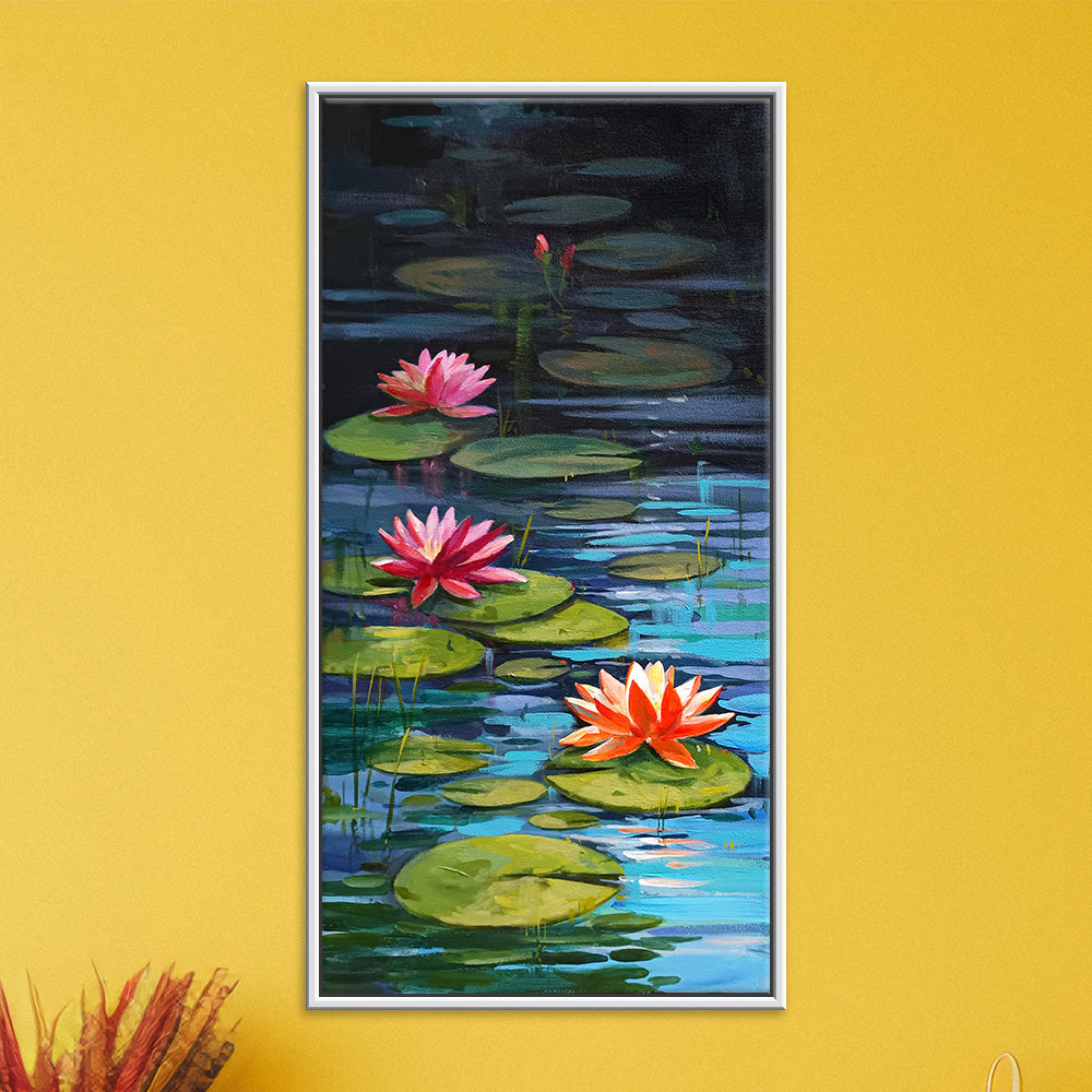 Lake of Quiet Blooming Lotus 2 | Sacred Lotus Floral Art | Abstract Vibrant Canvas Paintings