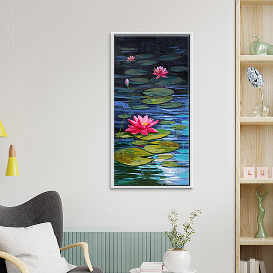 Floating Lotus in Bloom Art | Flower Canvas Painting | Vibrant Lotus Paintings