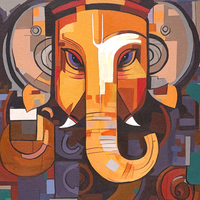 Vighnaharta Cubique | Cubist Ganesha Painting by Sajaao - Image 3