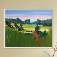 Hillside Haze | Green Field Landscape Painting by Sajaao - Image 1