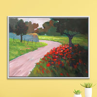 Poppy Lane | Village Road with Flowers Painting by Sajaao - Image 1