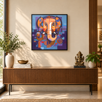 Stitched in Divinity | Textile-Style Ganesha Painting by Sajaao - Image 2