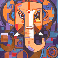 Stitched in Divinity | Textile-Style Ganesha Painting by Sajaao - Image 3