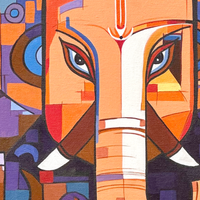 Stitched in Divinity | Textile-Style Ganesha Painting by Sajaao - Image 4