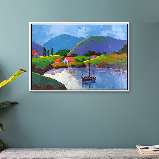 Serene Dockside Painting | Resting in Nature | Vibrant Landscape Handmade Painting