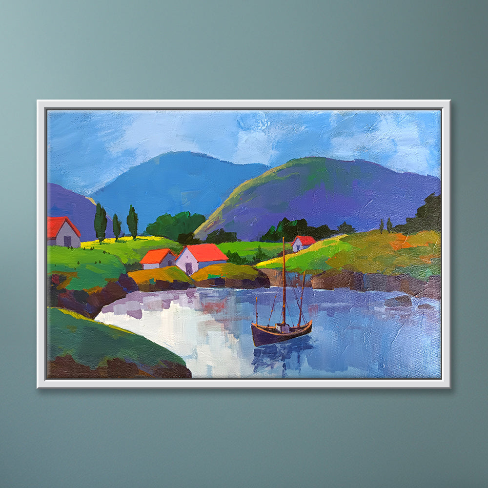 Serene Dockside Painting | Resting in Nature | Vibrant Landscape Handmade Painting