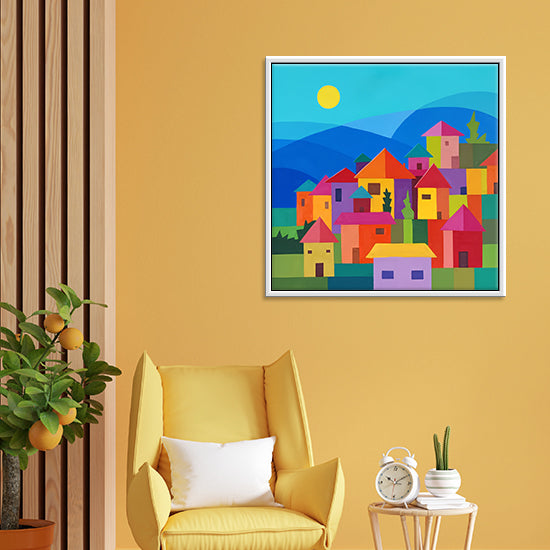 Colorful Graphics House Painting | Handmade Nature & Cottage Painting | Vibrant Landscape Canvas Painting