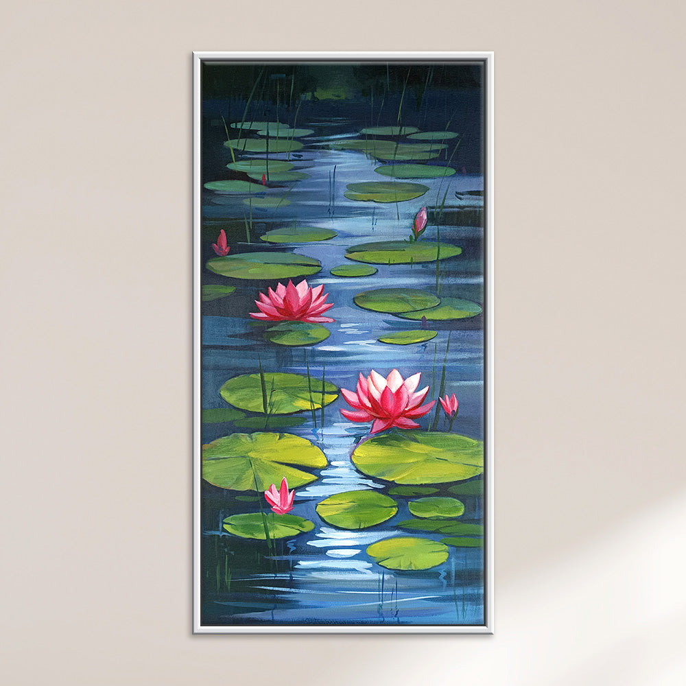 Lake of Quiet Blooming Lotus | Symbol of Purity & Peace | Vibrant Lotus Canvas Paintings