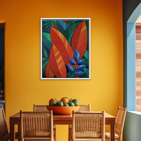 Leaves Orange Green Blue | Abstract Leaf Painting for Contemporary Interiors