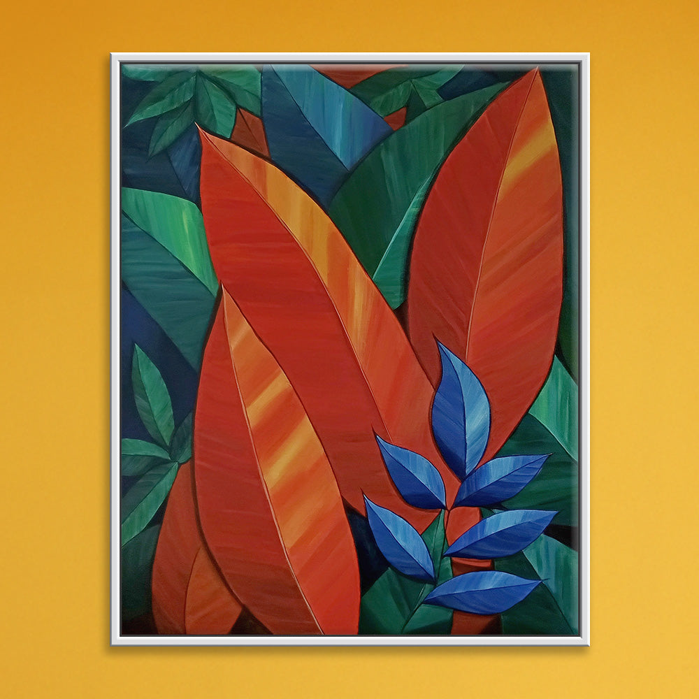 Leaves Orange Green Blue | Abstract Leaf Painting for Contemporary Interiors