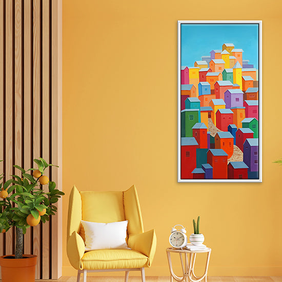 Colorful House Paintings | Whispers of Home | Realism, Landscape, Vibrant Canvas Handmade Painting