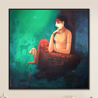Village Shepherdess | Woman with Lamb Painting by Sajaao - Image 1
