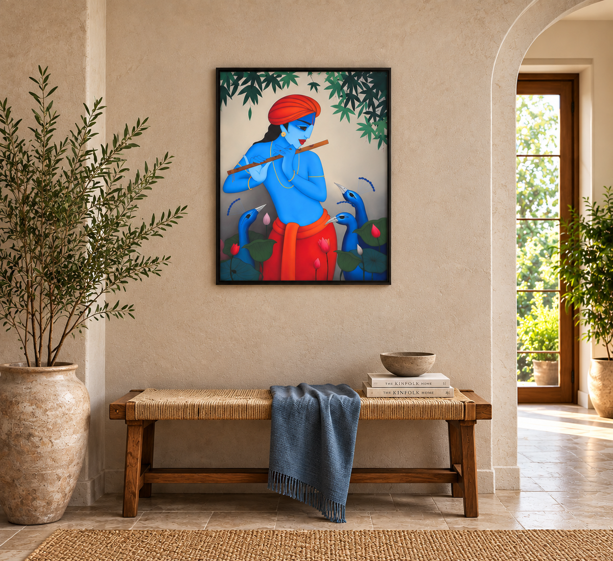 Govinda's Melody | Krishna with Peacocks Painting by Sajaao