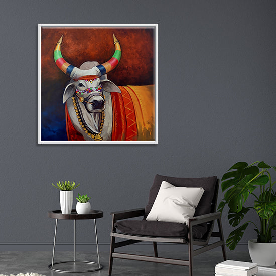 The Sacred Wait Painting | Peaceful Nandi Painting Capturing Devotion | Original Painting for Temple