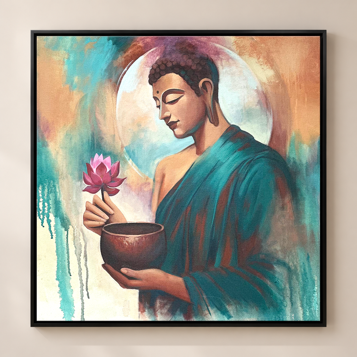 Buddha's Lotus Offering | Buddha with Lotus Painting by Sajaao