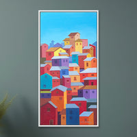 Hillside Mosaic | Colorful Houses Village Painting by Sajaao - Image 1