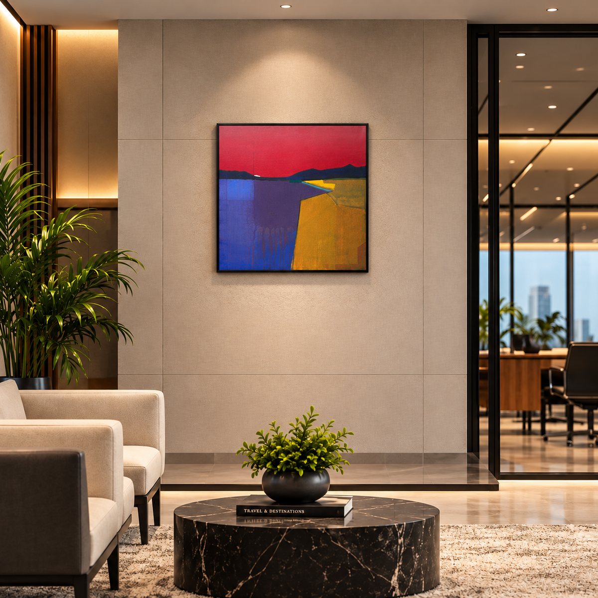 Crimson Fields at Dusk | Landscape Abstract Painting by Sajaao