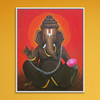 Vakratunda's Grace | Ganesha Delicately Rendered Painting - Image 1