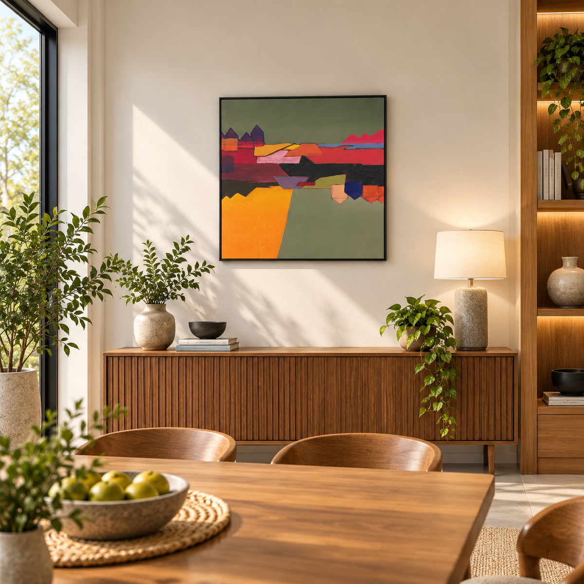Village at the Bend | Abstract Village Landscape Painting
